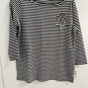 NWT Super cute Talbots striped sweater with beaded floral detail. Size PM